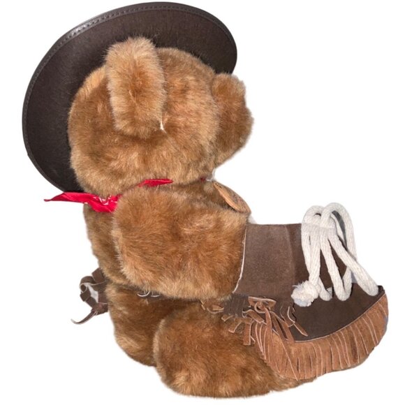 Cowboy Teddy Bear By Dakin With Hat & Bandana Plush Toy Collectible 12" Vintage - Picture 5 of 13